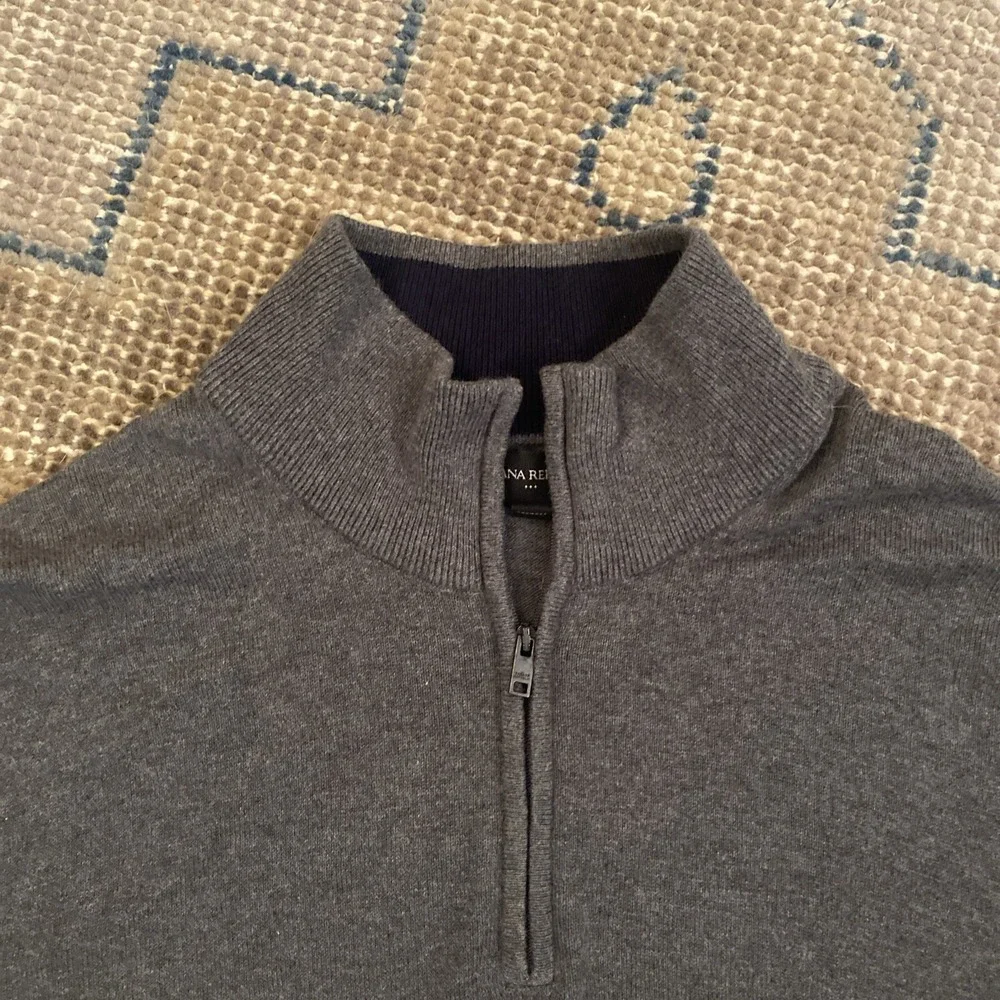 Men's Banana Republic Premium Luxe Yarn Quarter Zip Sweater Silk Cashmere Gray L